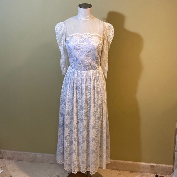 unknown vintage Dresses & Skirts - Vintage Lace Dress 11/12 Union Label Lilac Blue Cottagecore Victorian Modest